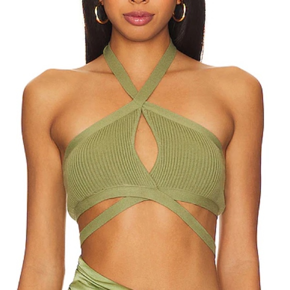 Olive Green Halter Crop Top